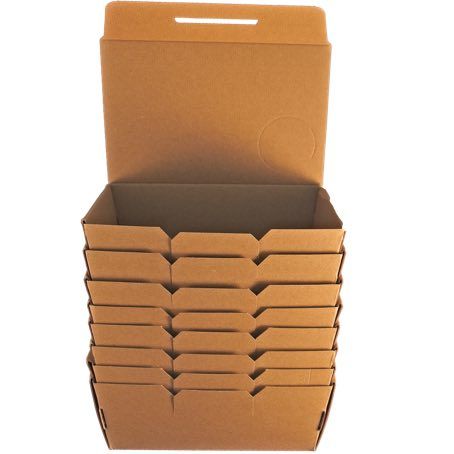 CAJA PAPEL BIO KRAFT TRICAPA CON TAPA TROQUELADA AUTOMONTABLE 128X105X60mm