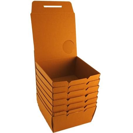 CAJA PAPEL BIO KRAFT TRICAPA CON TAPA TROQUELADA AUTOMONTABLE 155X150X70mm