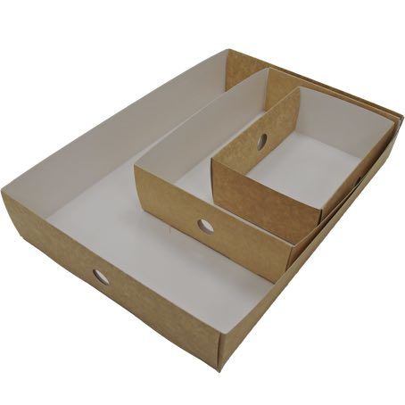 BANDEJAS CARTON BIO KRAFT/BLANCO 310x220x78mm PARA DIVISION PARA CATERING, CANAPES, SANDWICH