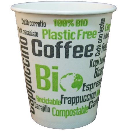 VASO PAPEL **BIO** LIBRE DE PLASTICO BLANCO DECORADO COFFEE 266ml 8/9onzas PARA BEBIDAS CALIENTES, CAFE