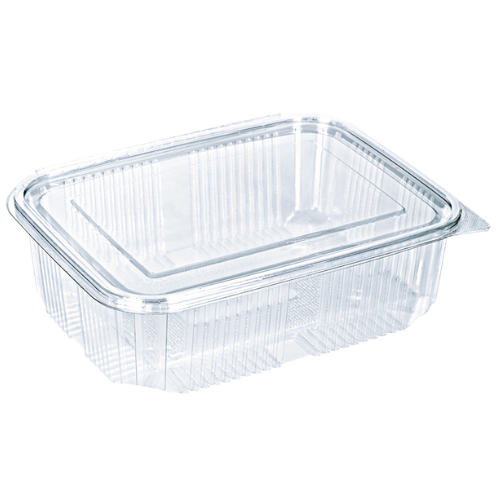 ENVASE PLASTICO 80% R-PET reciclado TRANSPARENTE TAPA UNIDA(BISAGRA) RECTANGULAR 1750cc 173X225X65mm