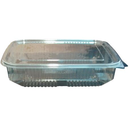 ENVASE PLASTICO 80% R-PET reciclado TRANSPARENTE TAPA UNIDA(BISAGRA) RECTANGULAR 1250cc 173X225X47mm