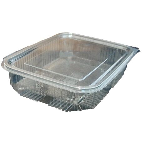 ENVASE PLASTICO 80% R-PET reciclado TRANSPARENTE TAPA UNIDA(BISAGRA) RECTANGULAR 1250cc 173X225X47mm