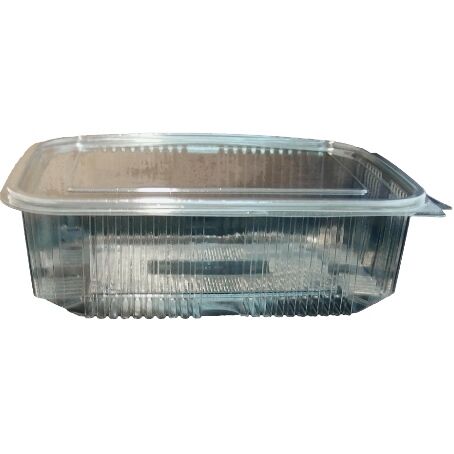 ENVASE PLASTICO 80% R-PET reciclado TRANSPARENTE TAPA UNIDA(BISAGRA) RECTANGULAR 1500cc 173X225X56mm