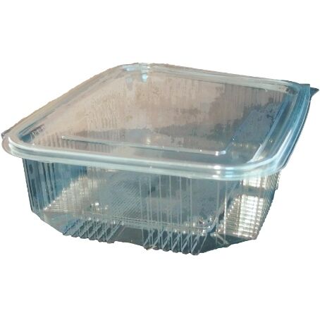 ENVASE PLASTICO 80% R-PET reciclado TRANSPARENTE TAPA UNIDA(BISAGRA) RECTANGULAR 1500cc 173X225X56mm