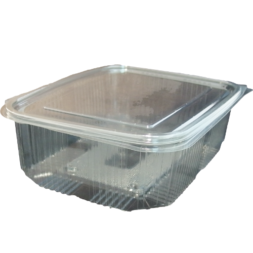 ENVASE PLASTICO 80% R-PET reciclado TRANSPARENTE TAPA UNIDA(BISAGRA) RECTANGULAR 1750cc 173X225X65mm