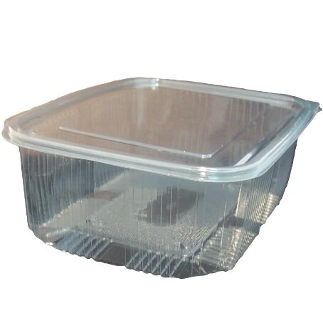 ENVASE PLASTICO 80% R-PET reciclado TRANSPARENTE TAPA UNIDA(BISAGRA) RECTANGULAR 2000cc 173X225X74mm