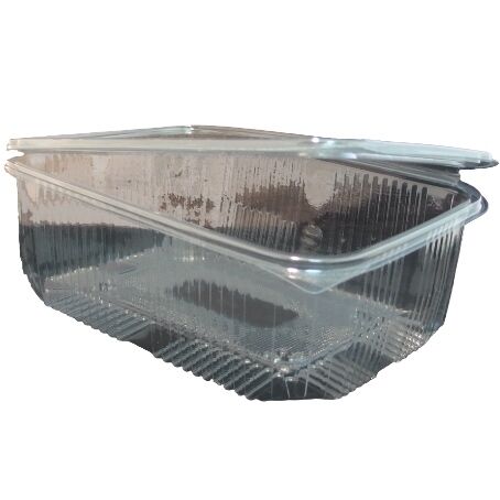 ENVASE PLASTICO 80% R-PET reciclado TRANSPARENTE TAPA UNIDA(BISAGRA) RECTANGULAR 2000cc 173X225X74mm