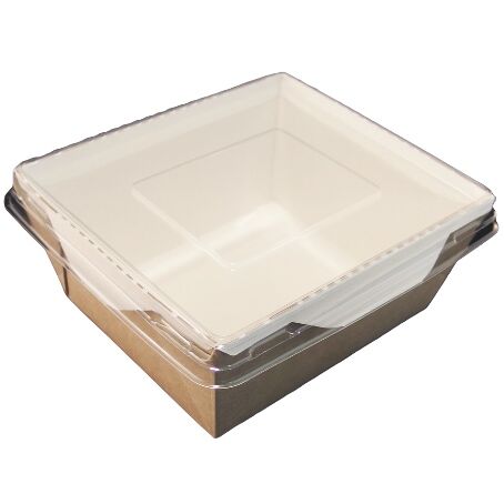 ENVASE CARTON RECTANGULAR **ECO** + TAPA PET 350cc 121x106x55mm PARA ENSALADAS, PASTAS, ARROZ...