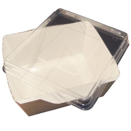 ENVASE CARTON RECTANGULAR **ECO** + TAPA PET 350cc 121x106x55mm PARA ENSALADAS, PASTAS, ARROZ...