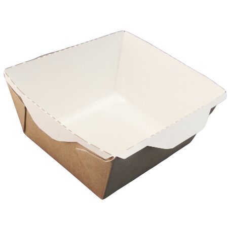 ENVASE CARTON RECTANGULAR + TAPA PET 350cc 121x106x55mm ECO PARA ENSALADAS, PASTAS, ARROZ...