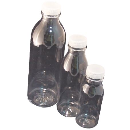 BOTELLA PLASTICO R-PET TRANSPARENTE REDONDA 250cc PARA ZUMOS-LACTEOS