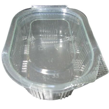 ENVASE PLASTICO 80% R-PET reciclado TRANSPARENTE TAPA UNIDA(BISAGRA) RECTANGULAR 50cc 55x60x30mm PARA SALSAS