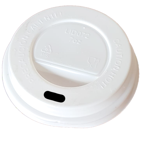 TAPA PLASTICO PS/POLIESTIRENO BLANCA ALTA CON AGUJERO 70mm PARA VASO SUS006, SUS166 Y CUP006