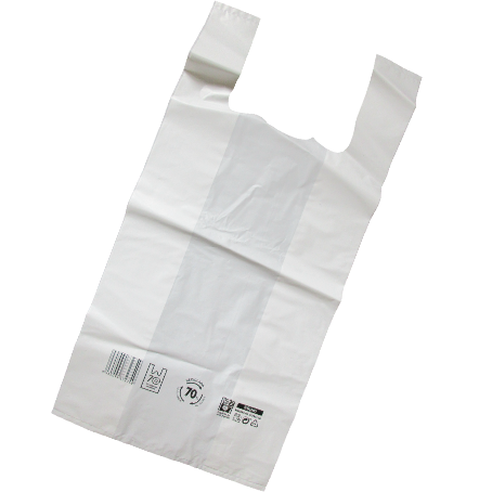 BOLSA PLASTICO CAMISETA BLANCA CON ASA 42x53cm galga 200 RECICLADA 70%