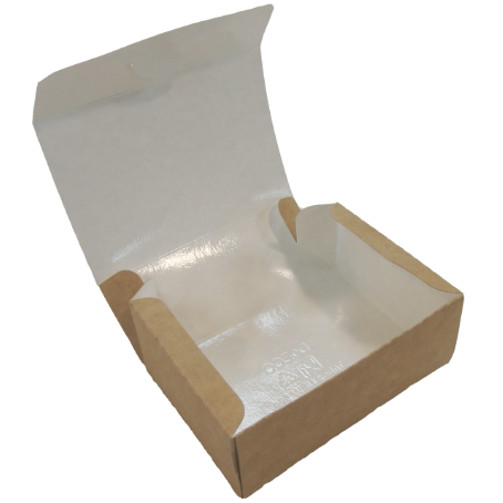 CAJA CARTON ECO KRAFT/BLANCO RECTANGULAR 500cc 120X85X50mm PARA TAKEAWAY