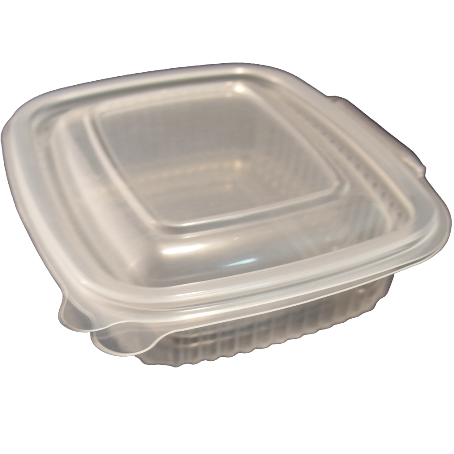 ENVASES PLASTICO PP/POLIPROPILENO TRANSPARENTES TAPA UNIDA(BISAGRA) OVALADOS 375cc 143X126X41mm REUTILIZABLES