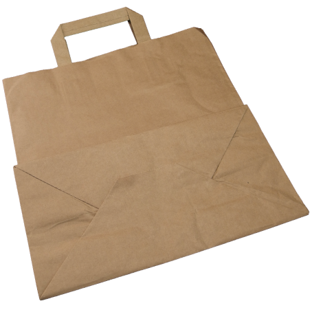 BOLSA sos PAPEL KRAFT MARRON BASE RECTANGULAR CON ASA PLANA 27+15X31cm