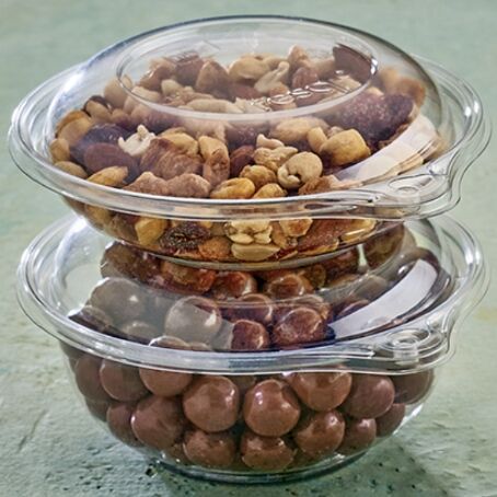 ENVASES PLASTICO RPET TRANSPARENTES + TAPA CON CIERRE DE SEGURIDAD REDONDOS 500cc 16onzas 145x75mm PARA ENSALADAS, FRUTAS,