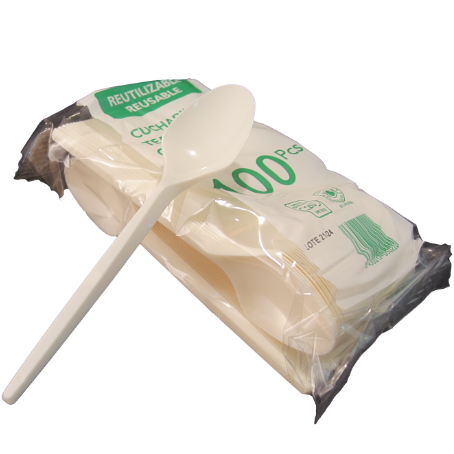 CUCHARILLA PLASTICO PS/POLIESTIRENO REUTILIZABLE CREMA 125mm (20x100) PARA POSTRE O HELADOS (cucharilla)