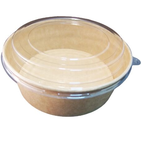TARRINA PAPEL KRAFT REDONDA+TAPA R-PET reciclado 1300cc 38onzas 186X161X68mm PARA ENSALADAS, PASTAS, FRUTAS... (4204+4502)