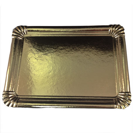 BANDEJA CARTON RECTANGULAR ORO NA4 450X130mm PARA PASTELERIA, BRAZOS,