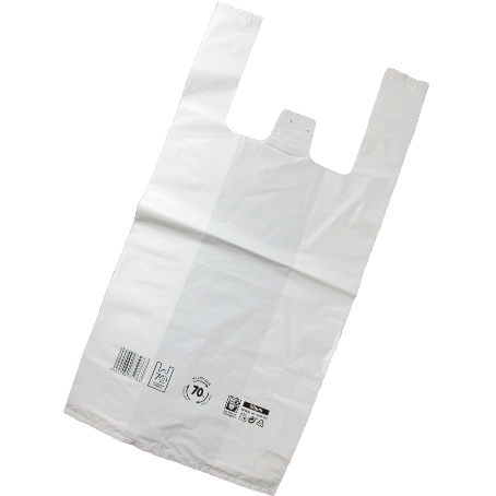 BOLSA PLASTICO CAMISETA BLANCA CON ASA 48x60cm galga 200 RECICLADA 70%