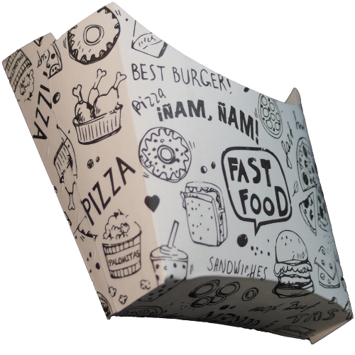 CAJAS/PETACAS CARTON FOLDING 210gr diseo FAST FOOD 100X40X110mm PARA PATATAS FRITAS