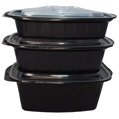 ENVASE PLASTICO PP/POLIPROPILENO BASE NEGRA/TAPA TRANSPARENTE HERMETICOS RECTANGULAR 500cc 222X136X42mm REUTILIZABLE