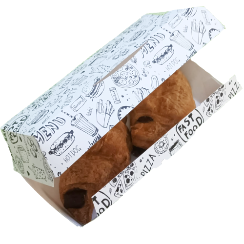 CAJAS CARTON FOLDING 210gr diseo FAST FOOD 203X90X69mm PARA PERRITO CALIENTE