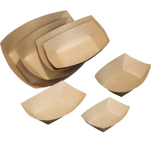 BANDEJAS/BARQUETAS PAPEL KRAFT RECTANGULAR 3 LB 135X85X50mm PARA FRITOS, PATATAS...