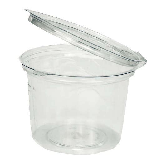 TARRINA PLASTICO PET TRANSPARENTE TAPA UNIDA (BISAGRA) REDONDA 270cc 120x53mm PARA QUESO