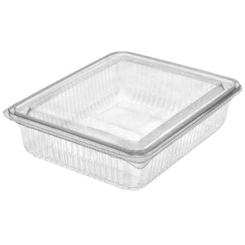 ENVASE TRANSPARENTE R-PET 100% reciclado TAPA UNIDA(BISAGRA) RECTANGULAR 225x186x55mm H50G PARA LONCHEADOS