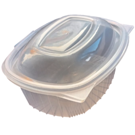 ENVASE pollos PLASTICO PP/POLIPROPILENO TRANSPARENTE TAPA BOVEDA UNIDA (BISAGRA) OVALADO 2000cc 240X190X70mm