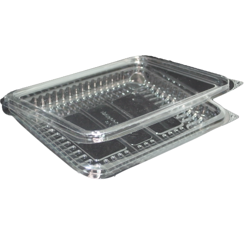 ENVASE TRANSPARENTE R-PET 100% reciclado TAPA UNIDA(BISAGRA) RECTANGULAR 600cc 185X234X29mm H27G PARA LONCHEADOS