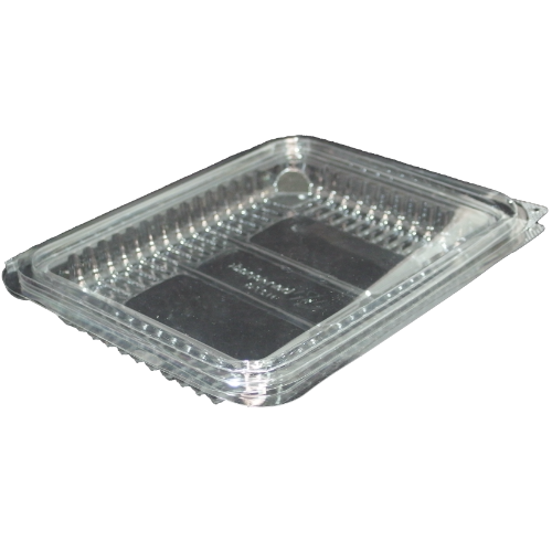 ENVASE TRANSPARENTE R-PET 100% reciclado TAPA UNIDA(BISAGRA) RECTANGULAR 600cc 185X234X29mm H27G PARA LONCHEADOS