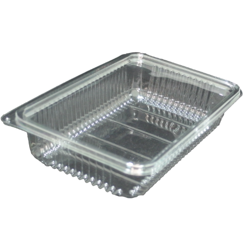 ENVASE TRANSPARENTE R-PET 100% reciclado TAPA UNIDA(BISAGRA) RECTANGULAR 550cc 193X145X35mm H40P PARA LONCHEADOS