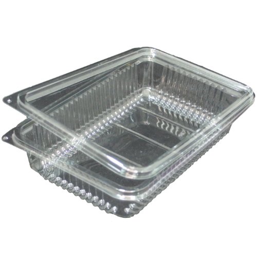 ENVASE TRANSPARENTE R-PET 100% reciclado TAPA UNIDA(BISAGRA) RECTANGULAR 550cc 193X145X35mm H40P PARA LONCHEADOS