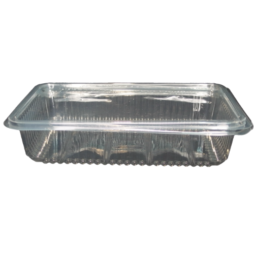 ENVASE TRANSPARENTE R-PET 100% reciclado TAPA UNIDA(BISAGRA) RECTANGULAR 850cc 224X146X47mm H40 PARA LONCHEADOS