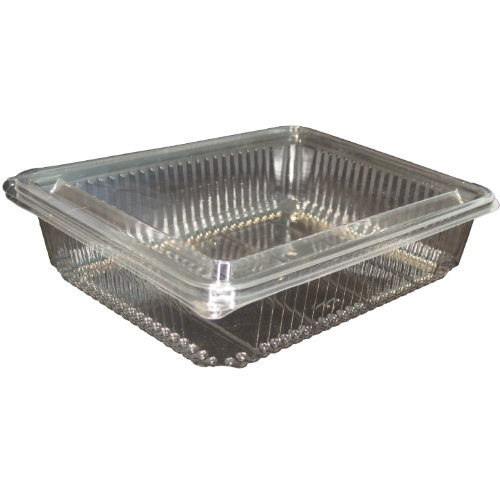 ENVASE TRANSPARENTE R-PET 100% reciclado TAPA UNIDA(BISAGRA) RECTANGULAR 1000cc 225x186X47mm H40G PARA LONCHEADOS TORRIJAS