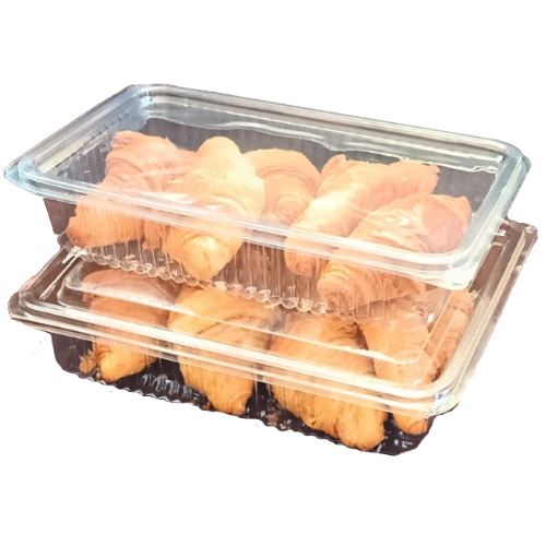 ENVASE TRANSPARENTE R-PET 100% reciclado TAPA UNIDA(BISAGRA) RECTANGULAR 1000cc 225x186X47mm H40G PARA LONCHEADOS TORRIJAS