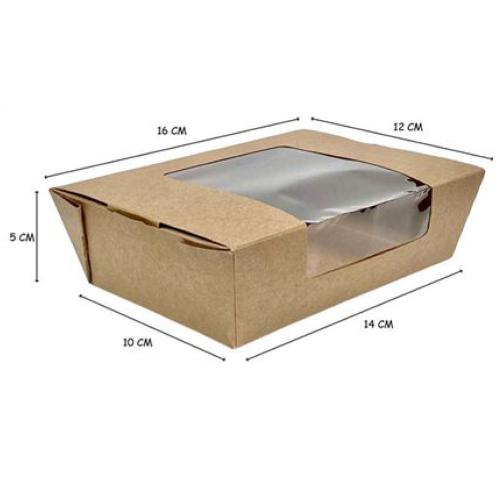 CAJAS CARTON RECTANGULARES CON VENTANA 750cc 140x100x50mm PARA TAKEAWAY