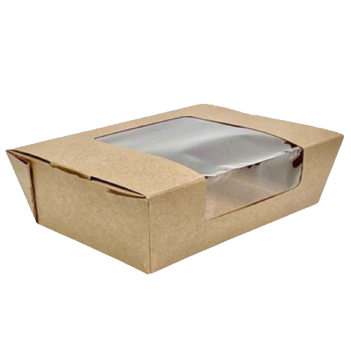 CAJAS CARTON RECTANGULARES CON VENTANA 750cc 140x100x50mm PARA TAKEAWAY