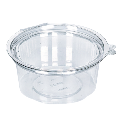 TARRINA PLASTICO RPET TRANSPARENTE TAPA UNIDA (BISAGRA) REDONDA 350cc 120x53mm PARA QUESO