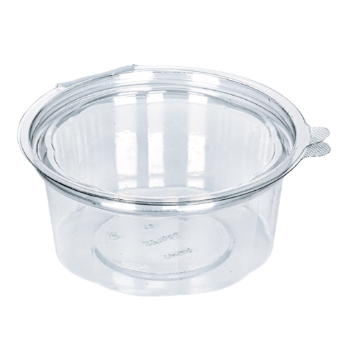 TARRINA PLASTICO PET TRANSPARENTE TAPA UNIDA (BISAGRA) REDONDA 270cc 120x53mm PARA QUESO