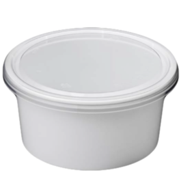 TARRINA PLASTICO PP/POLIPROPILENO BLANCA + TAPA TRANSPARENTE REDONDA 500cc 16onzas 120x66mm PARA VARIANTES, HELADOS