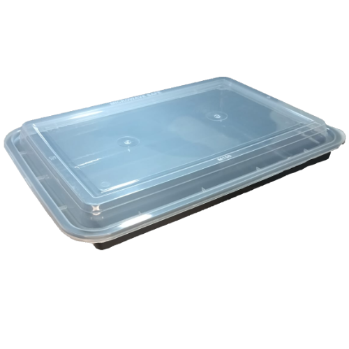 ENVASE REUTILIZABLE PLASTICO PP/POLIPROPILENO BASE NEGRA +TAPA TRANSPARENTE RECTANGULAR 1700cc 58onzas 294x202x56mm