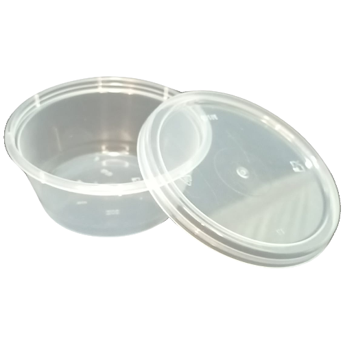 TARRINA PLASTICO PP/POLIPROPILENO TRANSPARENTE + TAPA REDONDA 60cc 2onzas 63.5x30,5mm PARA SALSAS