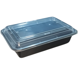 ENVASE REUTILIZABLE PLASTICO PP/POLIPROPILENO BASE NEGRA +TAPA TRANSPARENTE RECTANGULAR 1125cc 38onzas 223x154x64mm