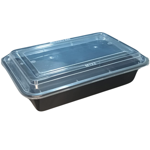 ENVASE REUTILIZABLE PLASTICO PP/POLIPROPILENO BASE NEGRA +TAPA TRANSPARENTE RECTANGULAR 1125cc 38onzas 223x154x64mm